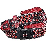 FIORETTO Men Women Rhinestone Belt Bling Western Studded Leather Belt Shining Diamond Cowgirl Cowboy Waist Belt for Jeans