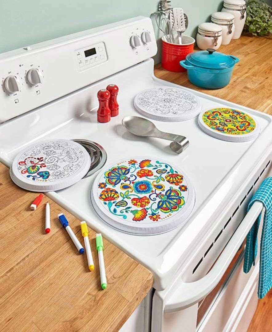 Color My Kitchen Decorative Stove Burner Covers with Markers (Set of 4
