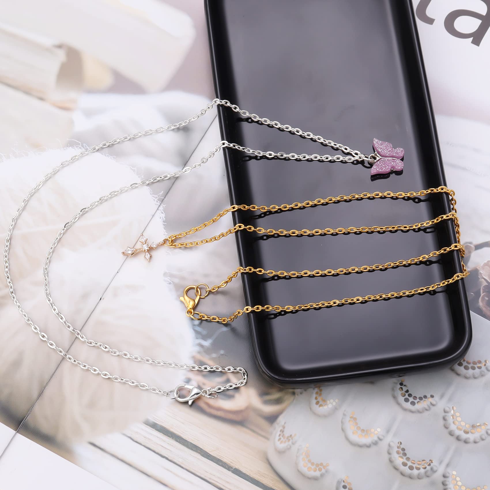 Forise 24 Pack Necklace Chains Bulk 2mm Gold and Silver Alloy Cable Links Chains for DIY Jewelry Making 18 Inches