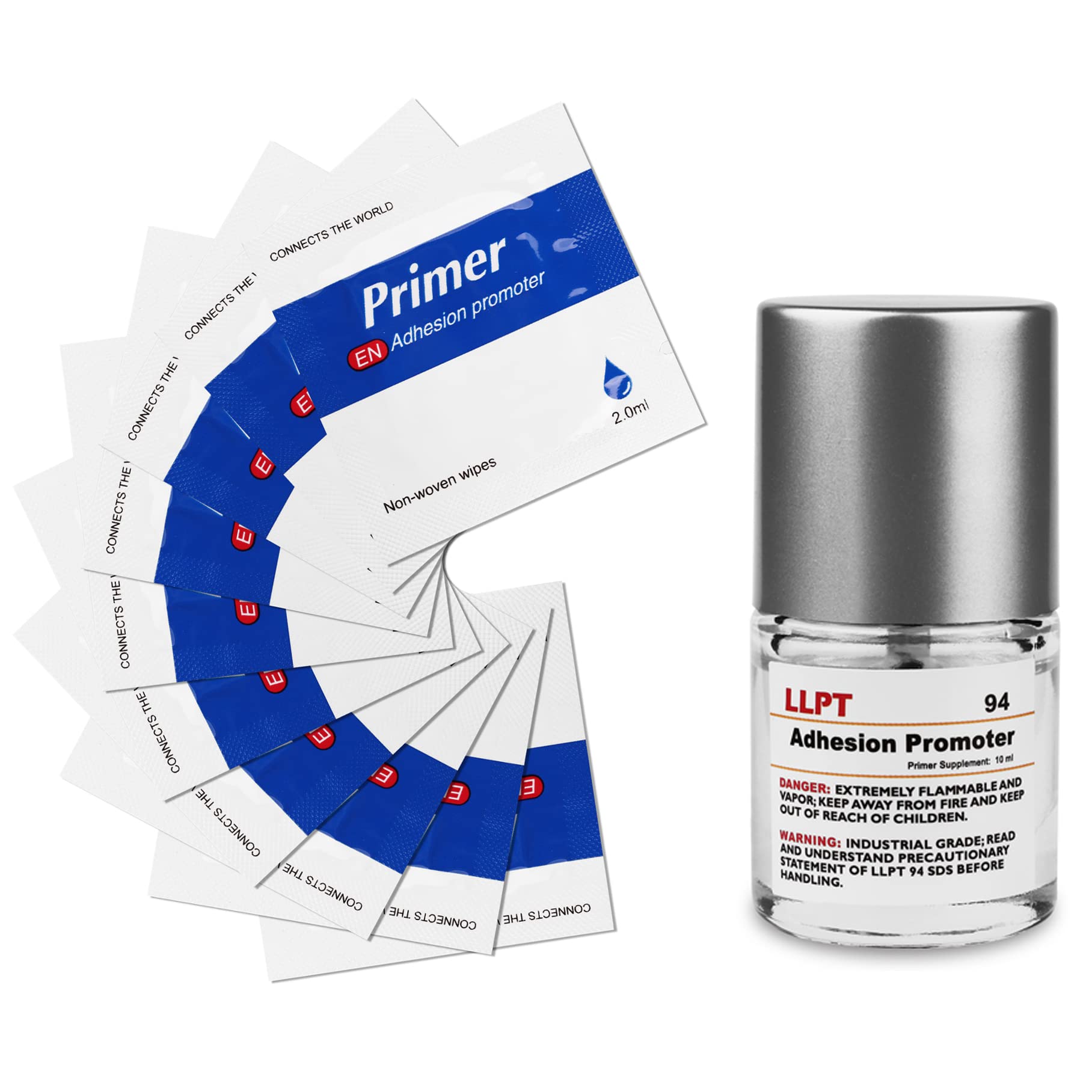 Photo 1 of LLPT 94 Adhesion Promoter 10ml Bottle Primer with 10 Dry Wipes for Acrylic Double Sided Mounting Molding Tape