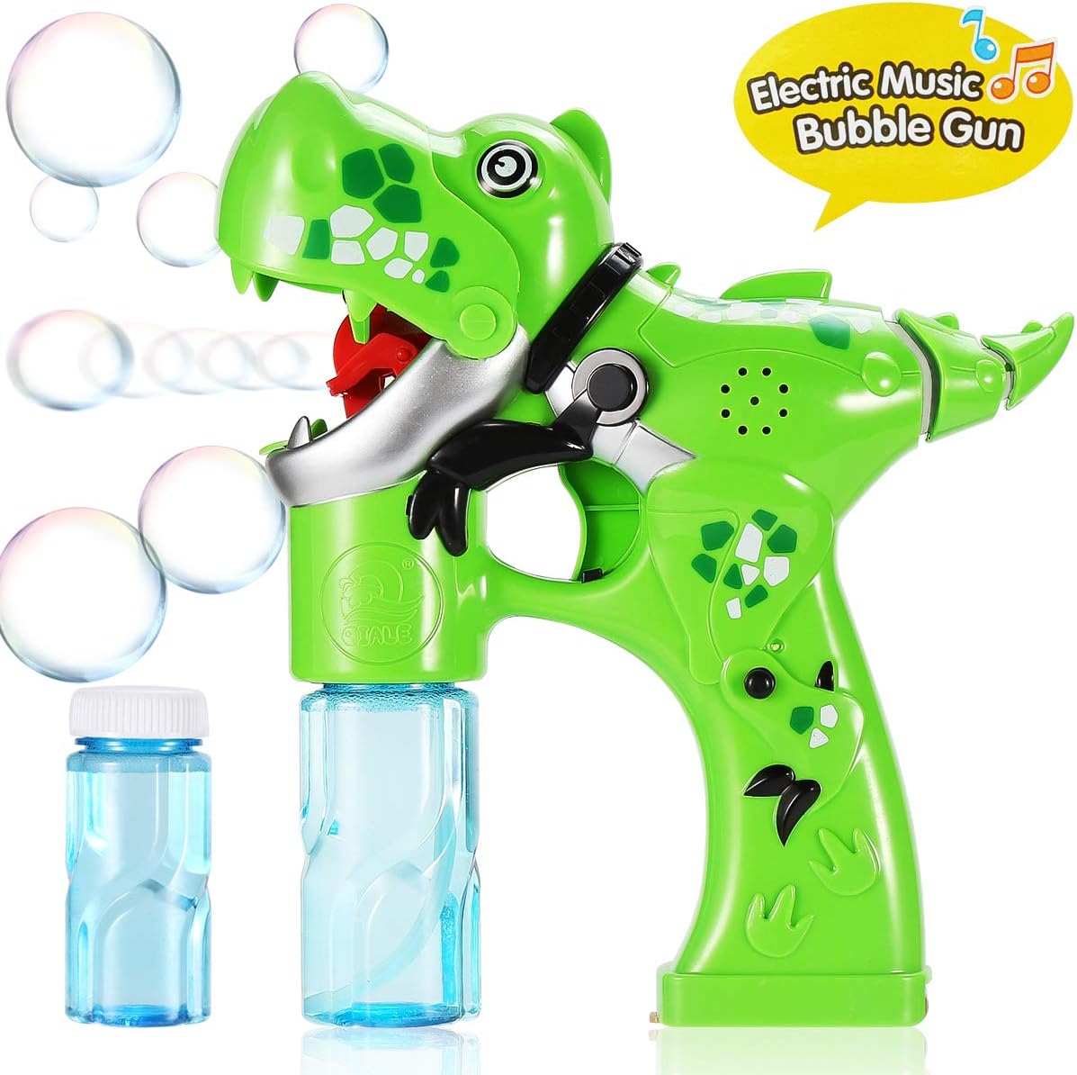 Bubble Gun,Dinosaur Bubble Shooter Electric Music Bubble Dispenser for Toddlers Soap Bubble Blower Toy Automatic Bubble Wand with Music and Lights Extra Refill Bottle Bubble Toy for Kids 3+ Years Old