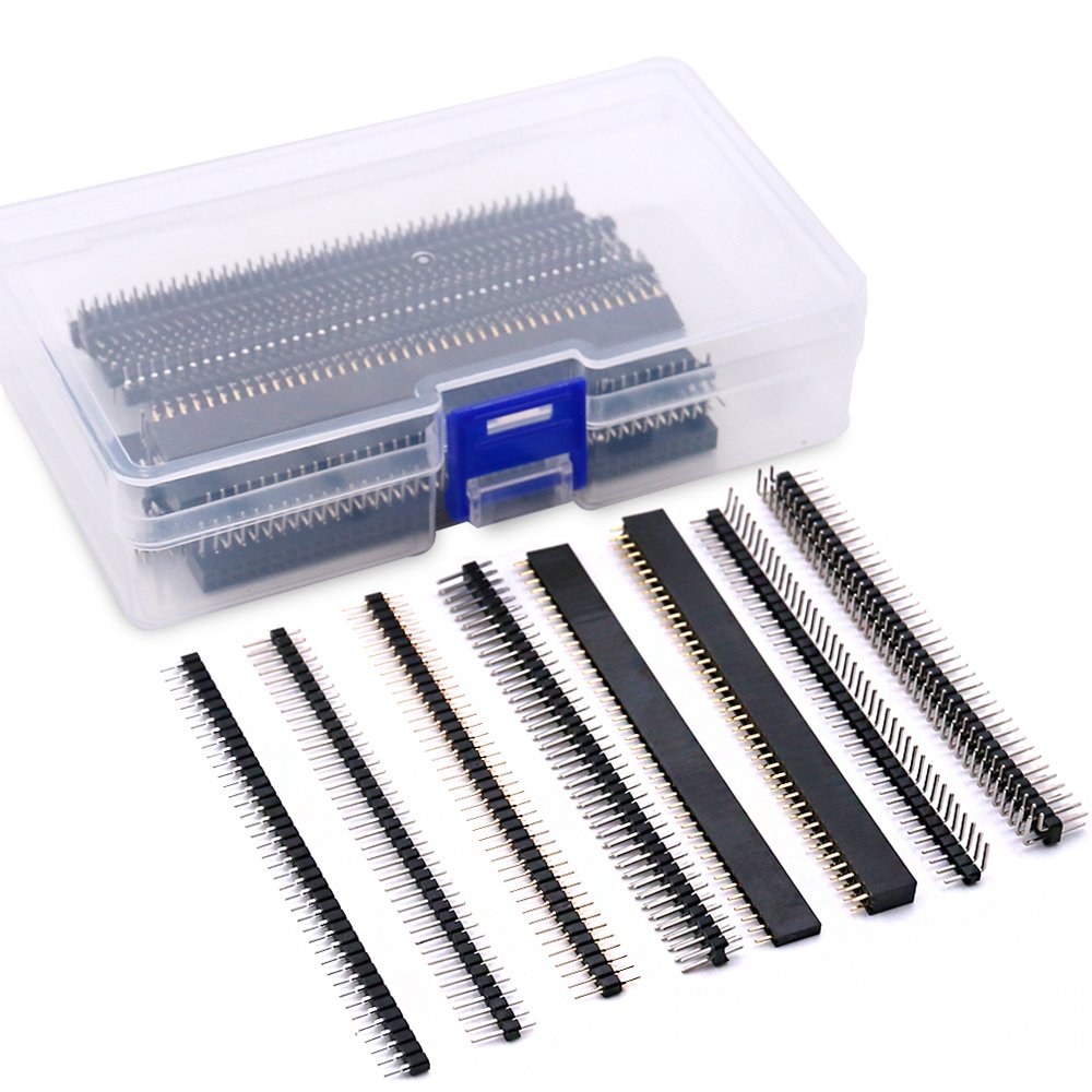 GLARKS 40pcs 2.54mm Male and Female Pin Header Connectors 8 Kinds Header Connector Kit for Arduino Prototype Shield