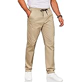 COOFANDY Men's Drawstring Casual Pants Cotton Twill Elastic Waist Chino Pants