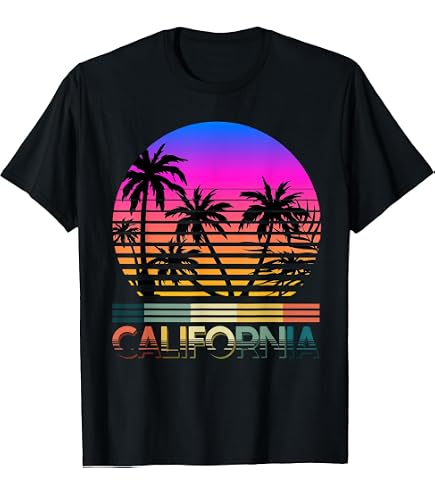 Amazon.com: California CA Retro 70s Vintage Skyline Surf Tee Shirt