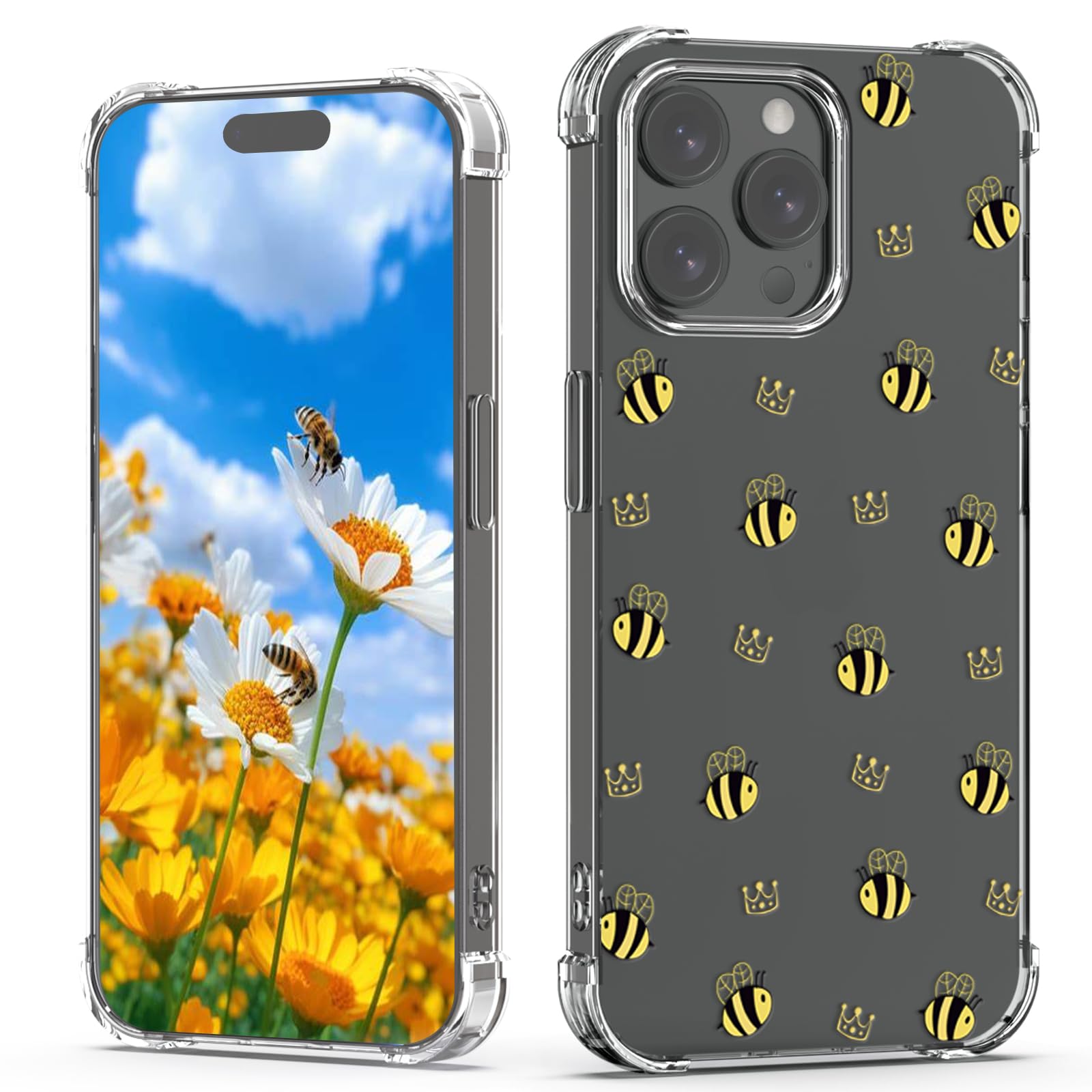 XIMIZU Cute Case for iPhone 14 Pro Max Girls, Cartoon Bee Crown Design Soft TPU Anti-fall Shock Absorbing Bumper Scratch Resistant Kids Women Mobile Phone Cover Case for iPhone 14 Pro Max