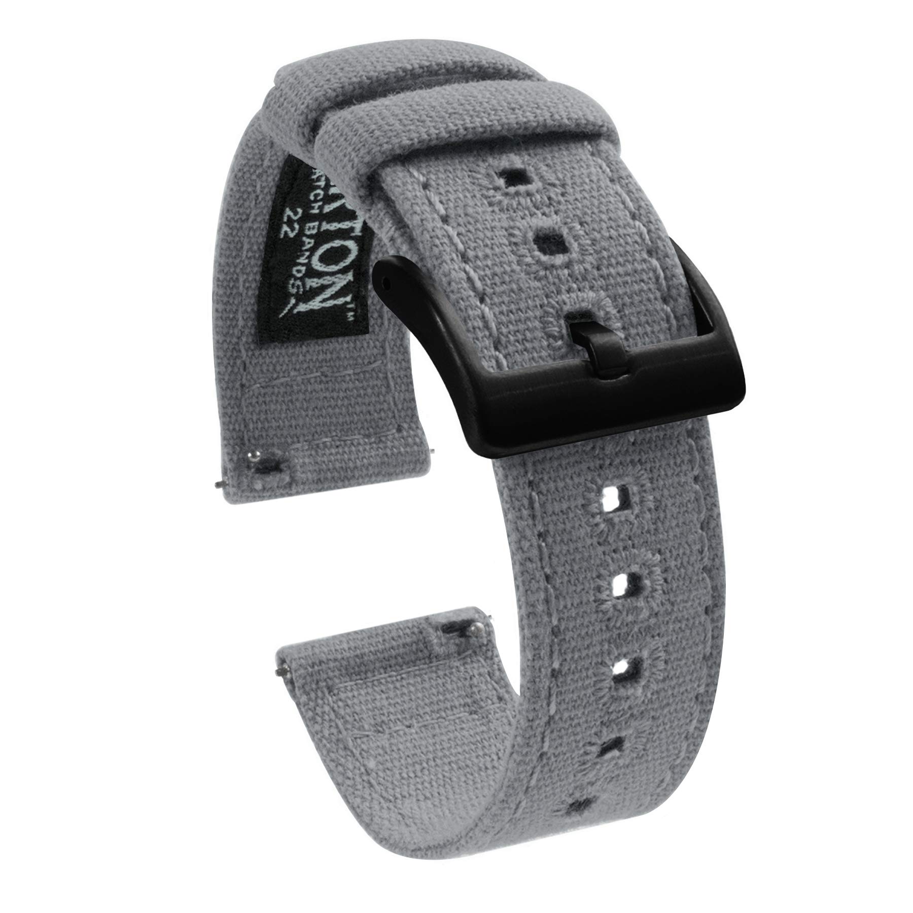 22mm Cool Grey - BARTON Canvas Quick Release Watch Band Straps - Choose Color & Width - 18mm, 20mm, or 22mm - Black PVD Buckle