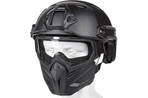 VPZENAR Airsoft Helmet and Mask, Full Face Mask with Detachable Goggles, Paintball Black Helmet with NVG Mount and Side Rail, Military Tactical Gear