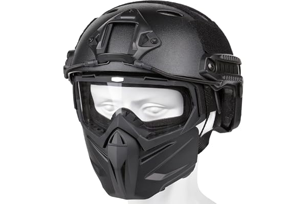 Black FAST style airsoft tactical helmet with attached protective face mask