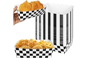 Rainmae 50 Pcs Race Car Food Boats, Disposable Racing Checkered Party Supplies Food Trays, Black and White Paper Serving Trays Two Fast Themed Kids Birthday Party for Hot Dog, Popcorn, Picnics