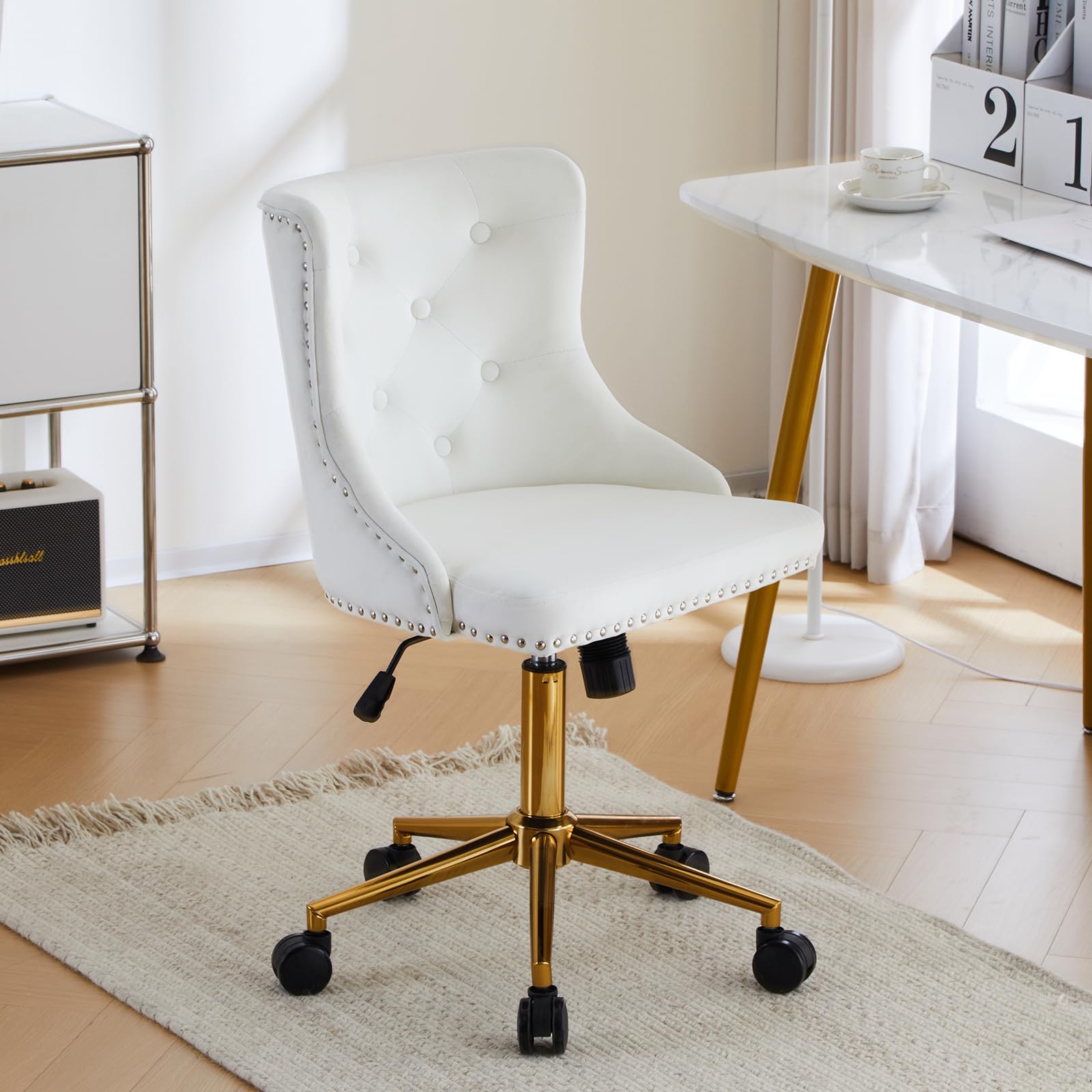 VINGLI White Velvet Armless Home Office Desk Chair