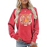 Epokay Tiger Sweatshirt Women Funny Tiger Face Graphic Cute Animal Casual Comfort Round Neck Long Sleeve Pullover
