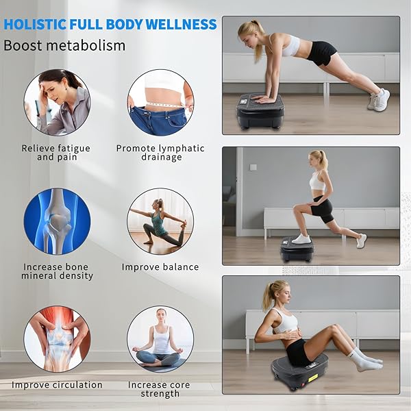 HOMESY VIBRATION PLATE EXERCISE MACHINE, VIBRATING PLATE FOR LYMPHATIC DRAINAGE, FULL BODY SHAKE PLATFORM BOARD FOR HOME FITNESS AND FAT BURNING, SPORT GYM EQUIPMENT FOR WOMEN MEN, BLACK