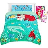 The Little Mermaid Twin Size Bedding Set - Bundle with Ariel Bedspread, Flat & Fitted Sheet, Pillowcase, Tattoos, More | Little Mermaid Bedroom Decor