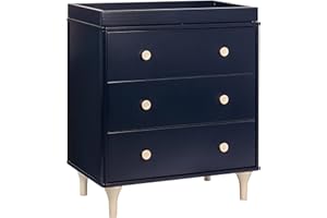 Babyletto Lolly 3-Drawer Changer Dresser with Removable Changing Tray in Navy and Washed Natural, Greenguard Gold Certified