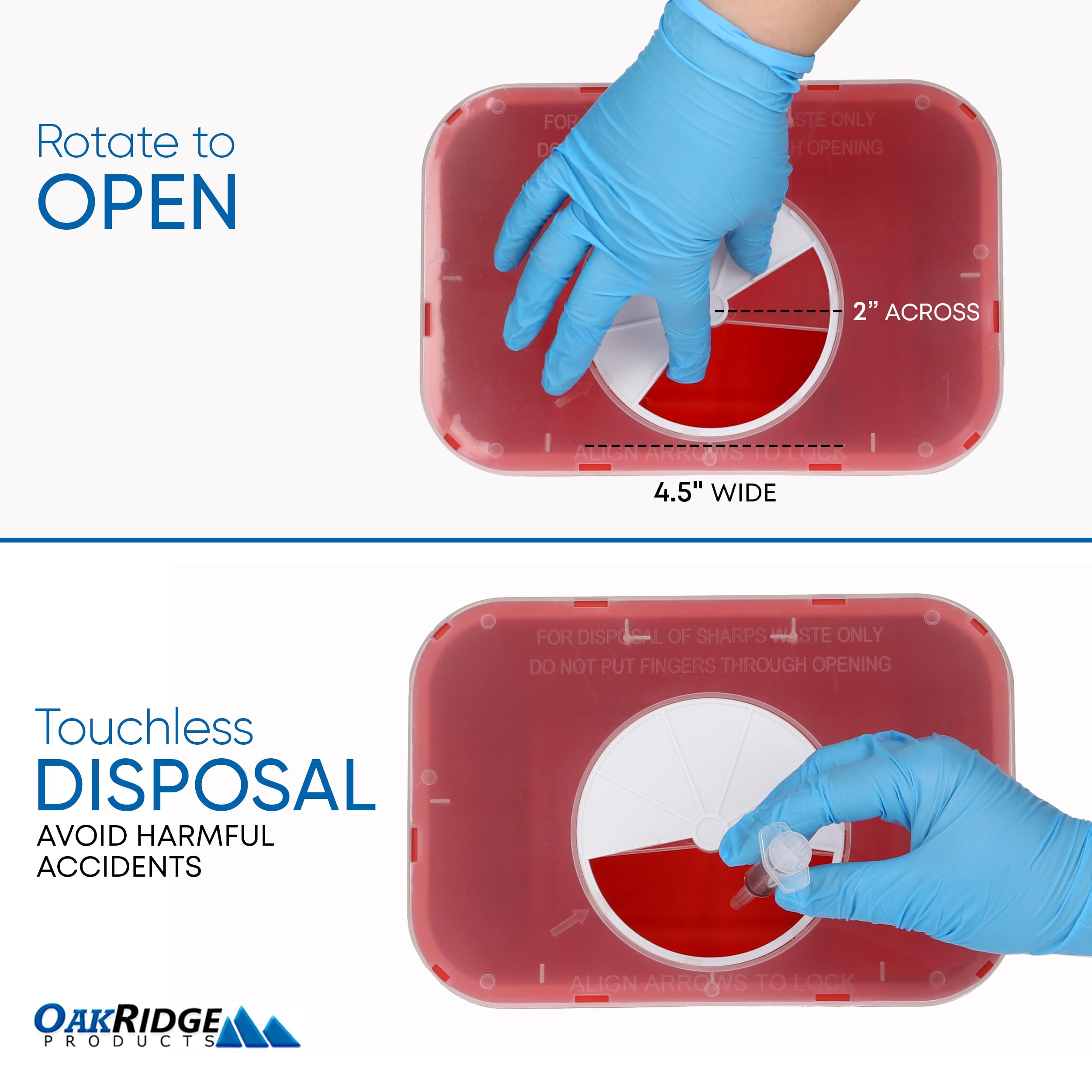 Oakridge Products Large Sharps Container for Home Use and Professional 2 Gallon (2-Pack) with Rotating lid, Biohazard Needle and Syringe Disposal, CDC Certified