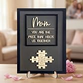 Xuhal Personalized Mom You Are The Piece That Holds Us Together Puzzle Sign Mothers Day Puzzle Gift DIY Mom &amp; Children Name Pieces Sign Plaque with Stand 8" x 10", 9 Pieces