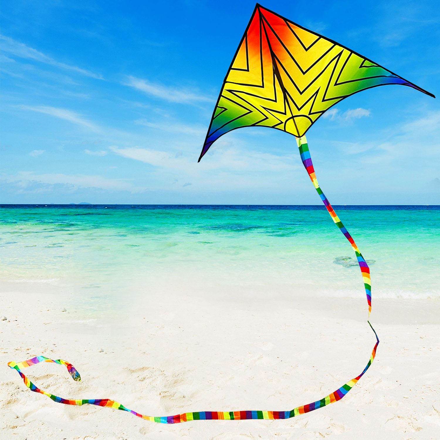 Lanrui Large Delta Kites for Kids & Adults, Easy to Fly Kite, Beginner Kites for Kids Ages 4-8,Best Beach Kite for Beginners, with Handle(Sunrise)
