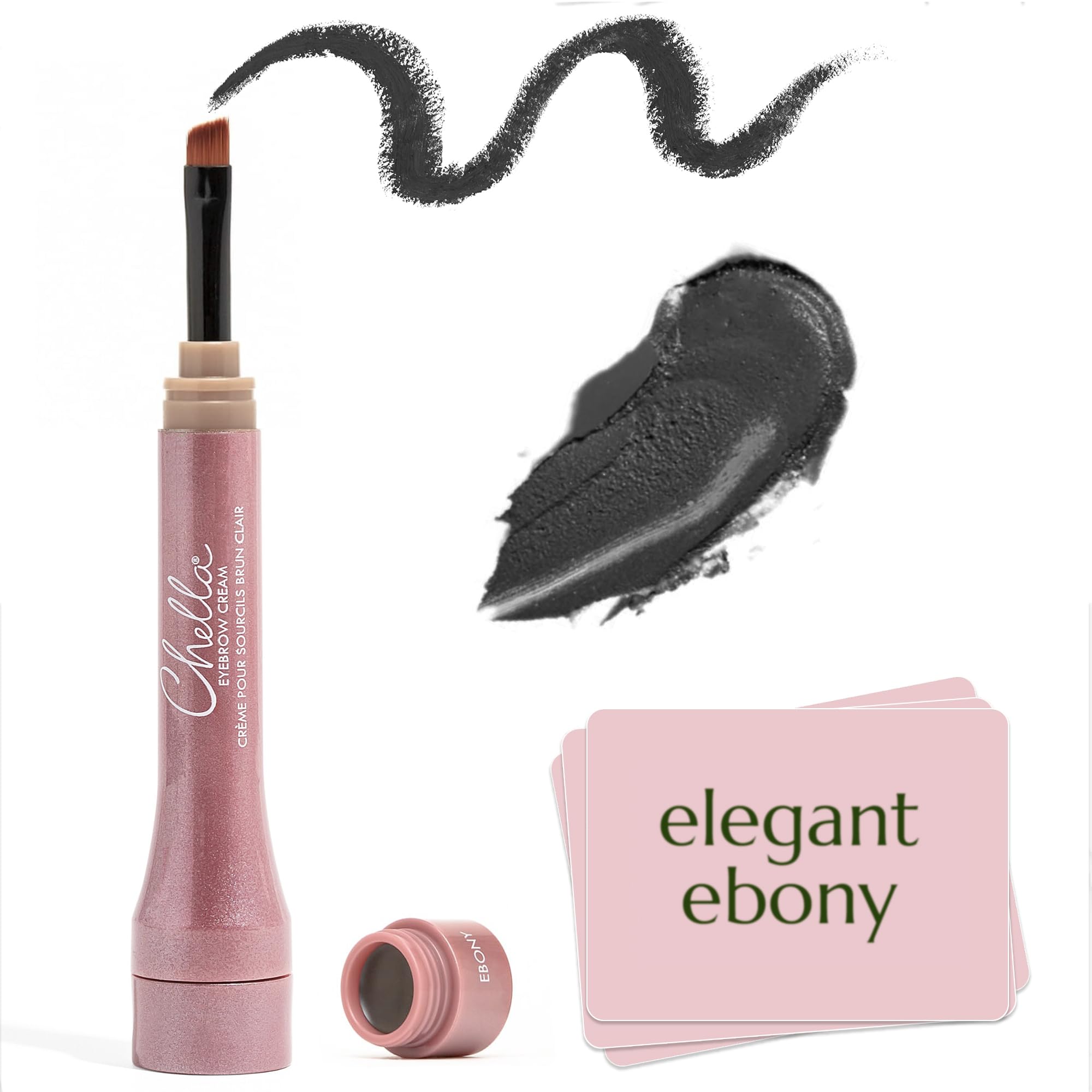 Chella Eyebrow Cream, Elegant Ebony - Vegan, Cruelty Free, Paraben Free, Gluten Free - Long Wearing, Velvet Consistency, Water Resistant