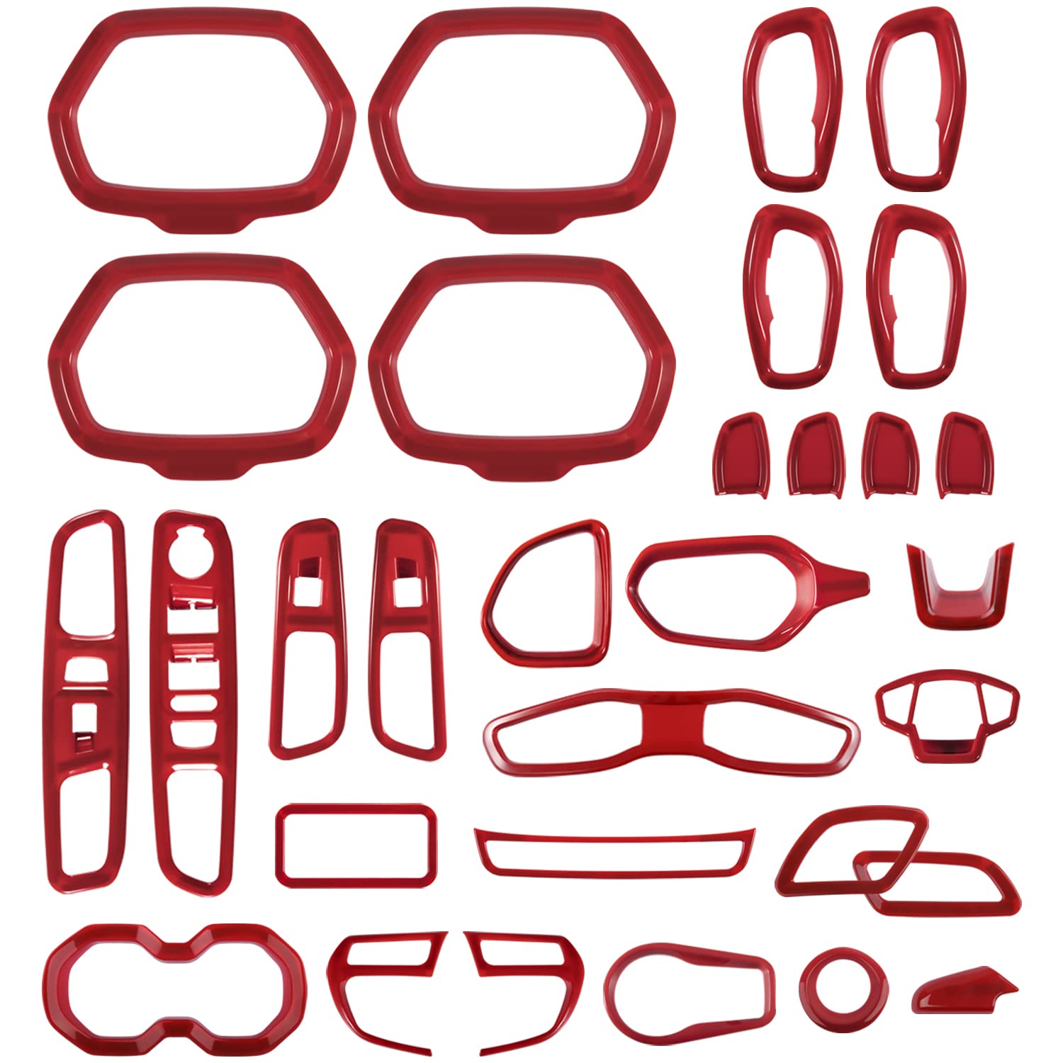 Photo 1 of ***(MINOR DAMAGE/ MINOR SCRATCHES)***Danti 31Pcs Interior Accessories Decoration Cover Trim Air Conditioning Vent Decoration & Door Speaker & Water Cup Holder & Headlight Switch for Jeep Renegade (Red, 31Pcs)