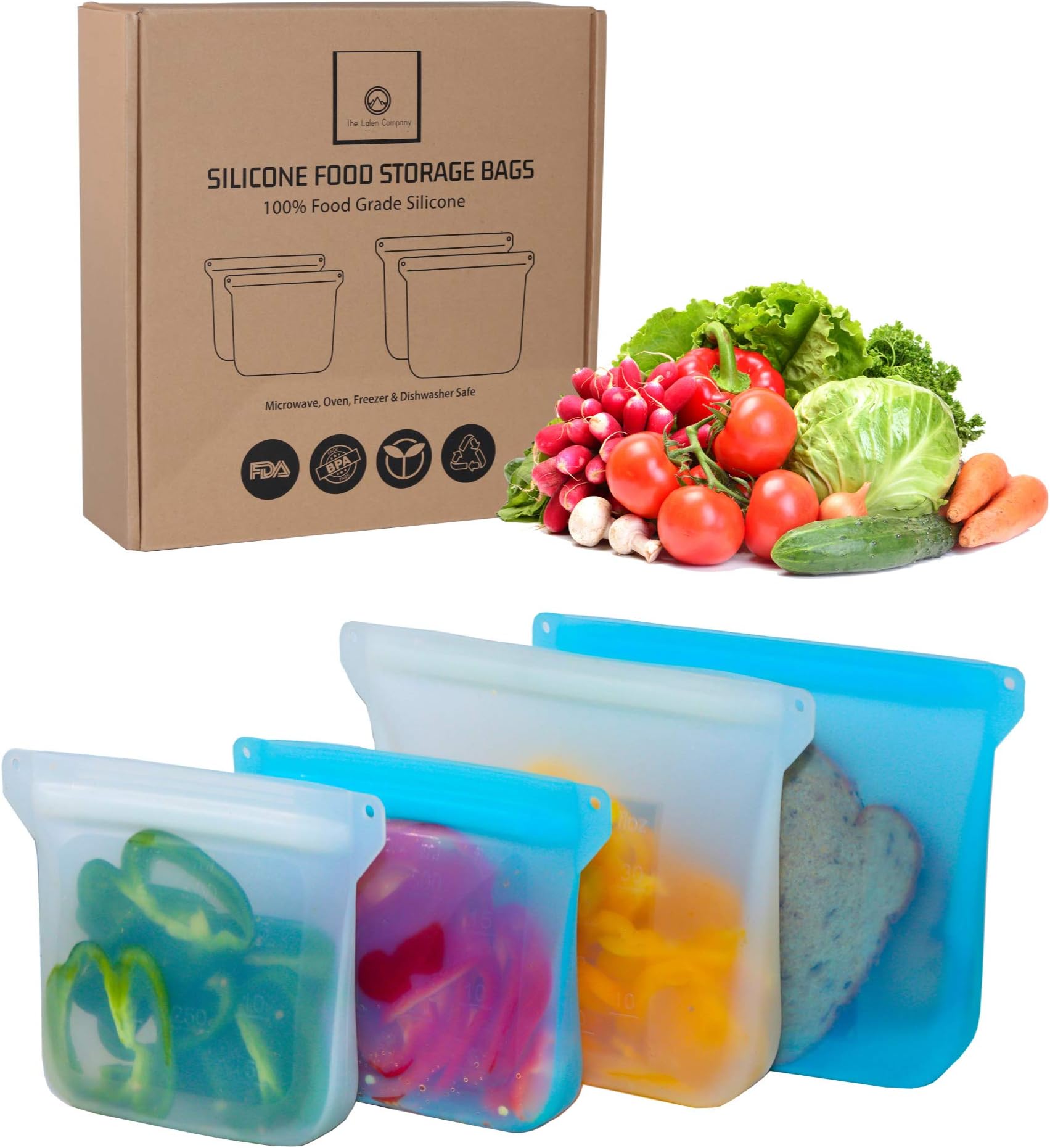 PREMIUM Reusable Silicone Storage Bag, Dishwasher Safe, BPA Free Food Bag, Eco Friendly Food Storage, Microwave, Dishwasher, Oven and Freezer Safe Silicone Food Bags