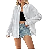 SHENHE Women's Button Down Shirt Casual Long Sleeves Loose Fit Collared Blouses Textured Top