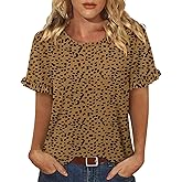 CRAZY GRID Women's Shirts Summer Casual Crewneck Short Sleeve Blouses Cute Floral Print Tunic Tops