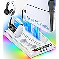 Rysker PS5/Slim/Pro Cooling Station with Quiet Cooling Fan and Fast Controller Charger for Disc & Digital Console, PS5 Accessories Incl. 3 USB Ports, Screw and Headset