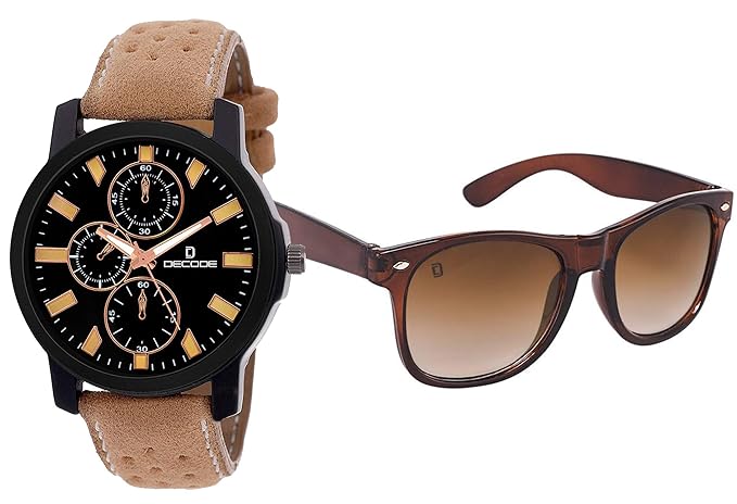 WS1040 Brown Watch & Sunglasses Combo Collection for Men/Boys