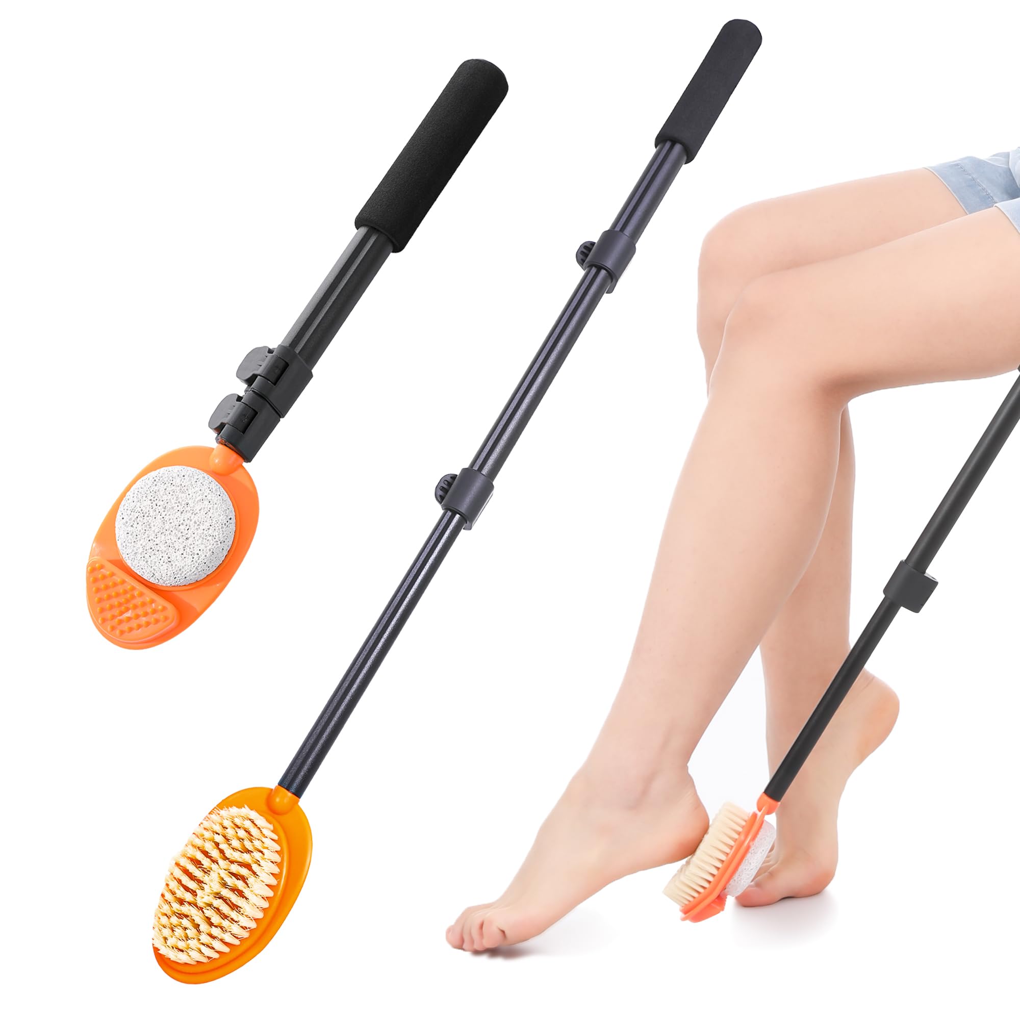 Callus Removal Foot with Scrubbing Pumice Stone (Pack of 1) - 3 in 1 Foot File Callus File for Hardened or Dry Skin, Retractable Long Handle Foot Brush 38-70 cm