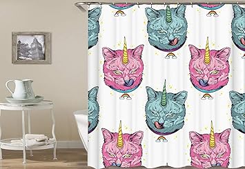 ajhgfjgdhkmdg Rosa Blaue Katze der Karikatur und Regenbogenkragen auf