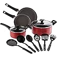 BELLA Cookware Set, 12 Piece Pots and Pans with Utensils, Nonstick Scratch Resistant Cooking Surface Compatible with All Stoves, Nylon and Aluminum, Red
