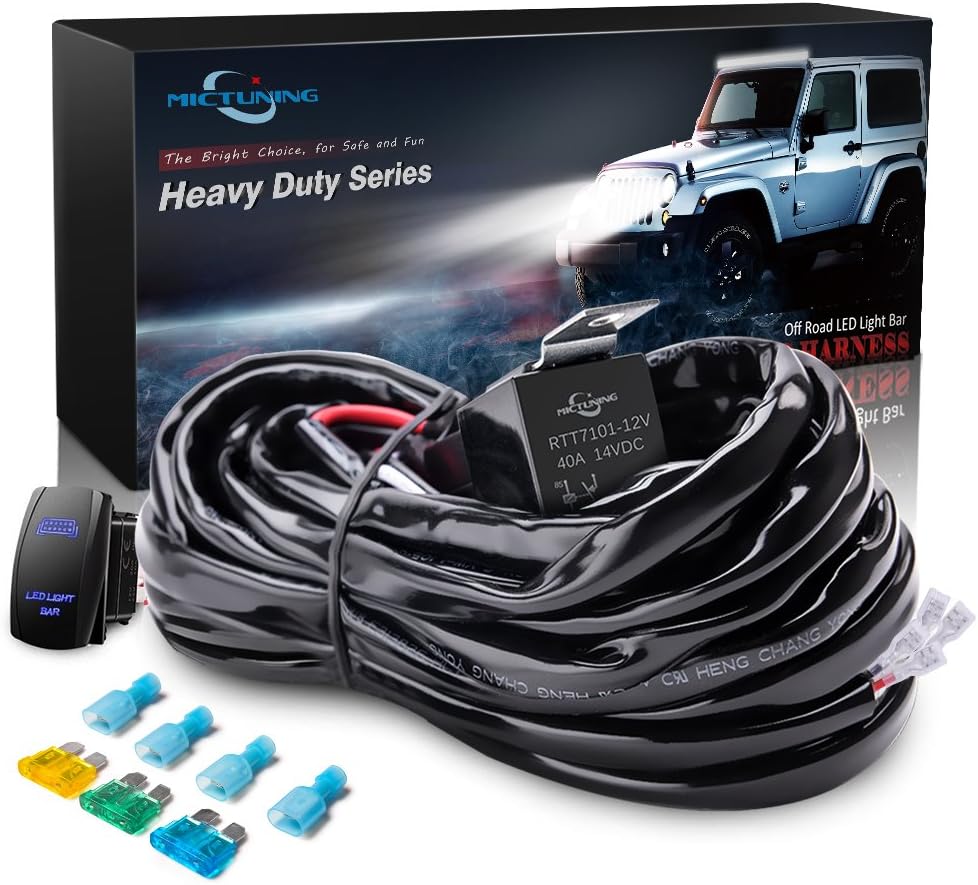 MICTUNING HD 14AWG 300w LED Light Bar Wiring Harness Fuse 40 Amp Relay ON-OFF Rocker Switch Blue(2Lead): Automotive