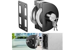 Ranbo Frameless Double-Sided Sliding/Pull Push Glass Door Lock, No-Drill, 304 Stainless Steel, for 3/8"-1/2''(10mm-12mm) Glass, Office, Commercial, Store, Entrance Doors, 3 Keys, Brushed Black