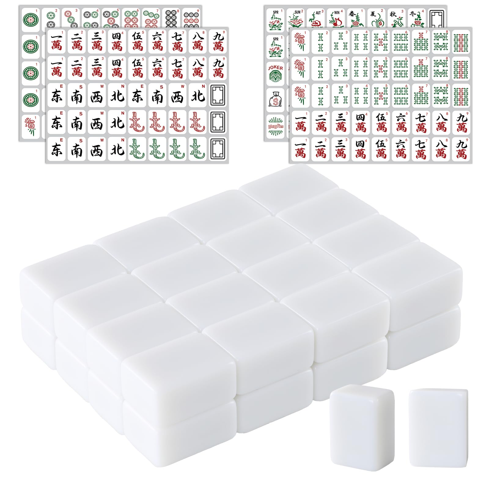 Photo 1 of gisgfim Blank Mahjong Tiles Set Include 28 Pcs Blank Mahjong and 180 Pcs American Tile Decal Stickers Suitable for 1.2 Inches Standard Size American Tiles Replace Lost Tile Can Be Used