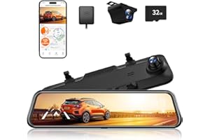 WOLFBOX G840H 12'' Mirror Dash Cam with ADAS and BSD, 2.5K Rear View Mirror Camera Front and Rear, 5.8GHz WiFi, Voice Control, Parking Monitor, Included 32GB Card & GPS, Loop Recording
