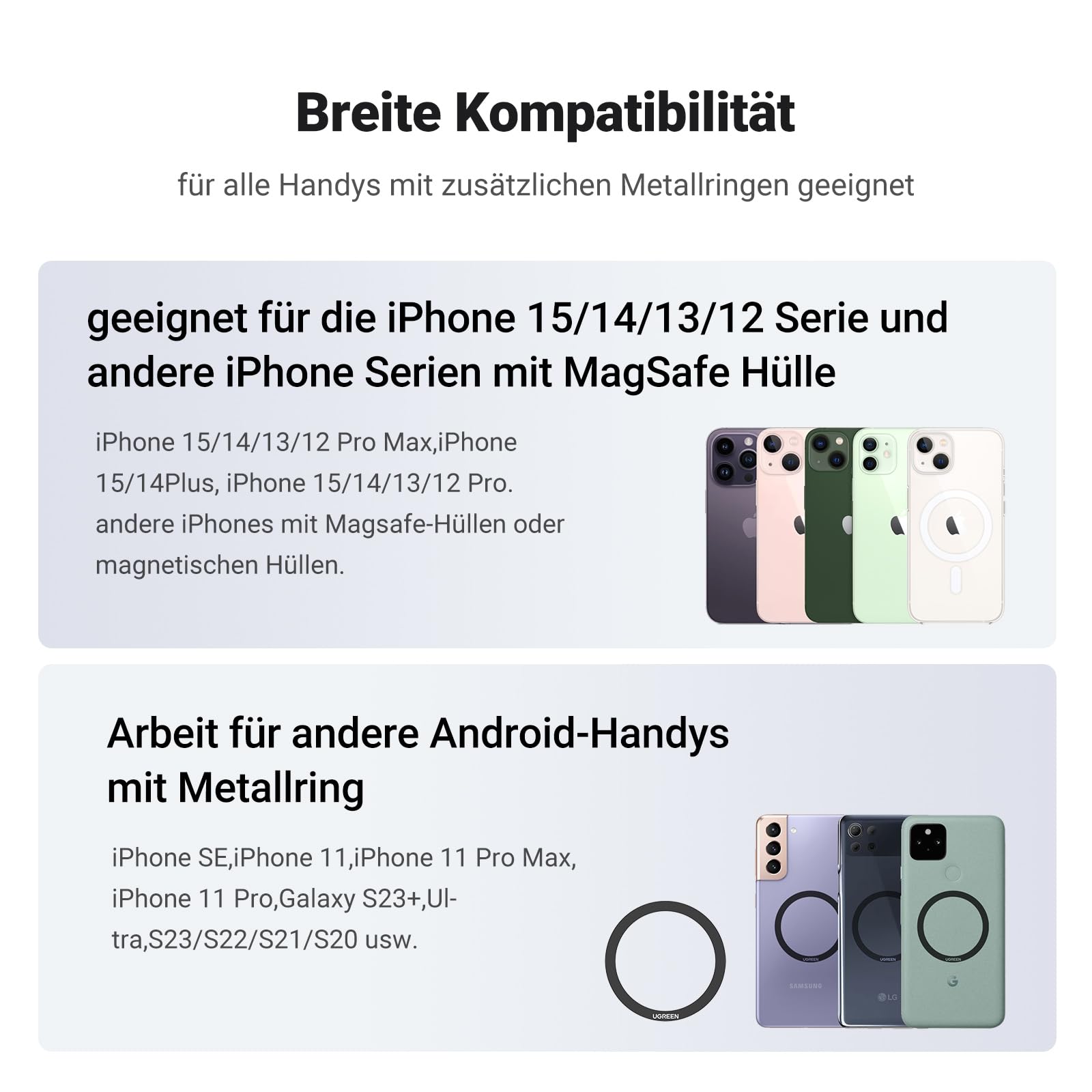 UGREEN Magnetischer Handy Ständer Magsafe Handyhalter Tisch Faltbarer iPhone Ständer mit Metallringe kompatibel mit iPhone 17 16 15 14 13 12 Pro Max und Magsafe Hülle, Galaxy S23 Ultra S23+ (Grau) 4