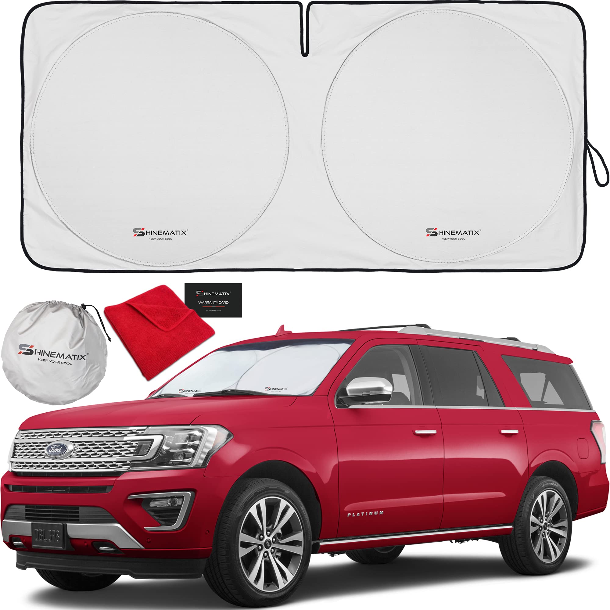 Photo 1 of Shinematix 1-Piece Windshield Sunshade Foldable Car Front Window Sun Shade for Most Cars SUV Truck - Best Heat Shield Auto Reflector Cover - Blocks Max UV Rays & Keeps Your Vehicle Cool - Medium Fit
