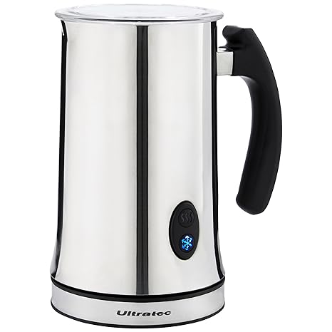 Ultratec elektrischer Milchaufschäumer Edelstahl, Milcherhitzer mit schwarzem, isoliertem Griff, 500 Watt, 300 ml Volumen, Mi