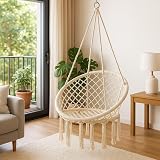 raxter Beige Hammock Chair Macrame Swing with Cotton Rope 120KG Max view 2