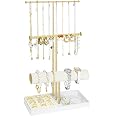 Gold Metal Jewelry Stand Holder With Acrylic Tray - Detachable Organizer For Earrings, Necklaces, Rings, Bracelets