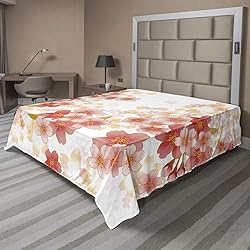 Ambesonne Floral Flat Sheet, Japanese Sakura