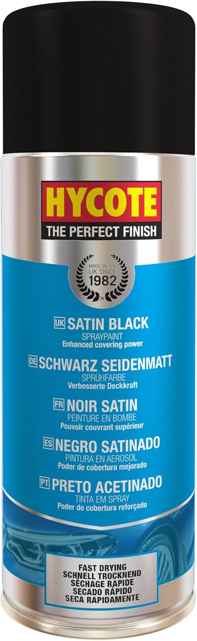 Hycote Fast Drying Aerosol Car Spray Paint Satin Black 400ml Metallic Plastic