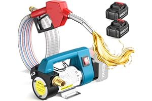 SEESII Fuel Transfer Pump Battery-Powered: 12 GPM Electric Diesel Transfer Pump with 2 x 21V 4.0Ah Batteries, Portable Cordless Pump Kit with Auto Shut-Off Nozzle & 2x6.6 FT Hoses for Diesel Kerosene