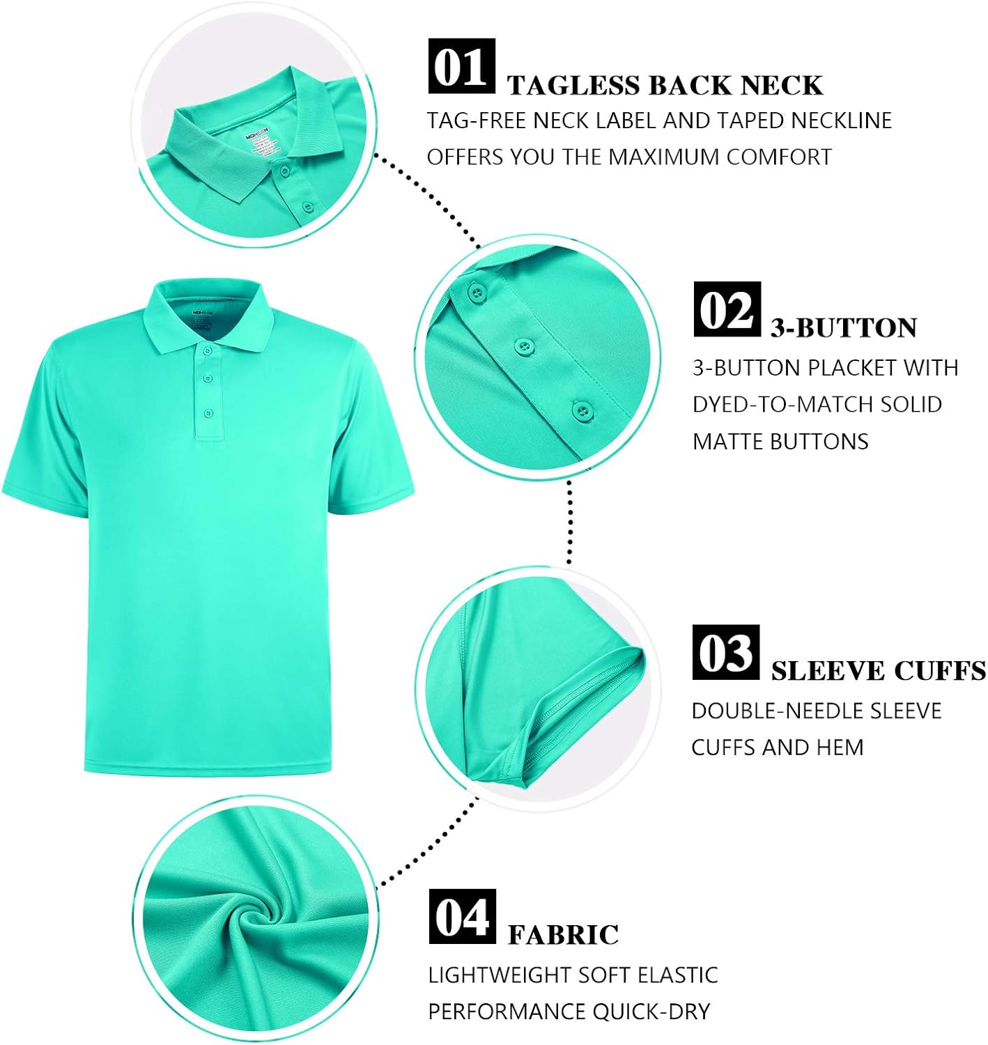 MOHEEN Men's Quick Dry Short Sleeve Polo Shirts UV Protection Outdoor Athletic Golf T-Shirts: Clothing