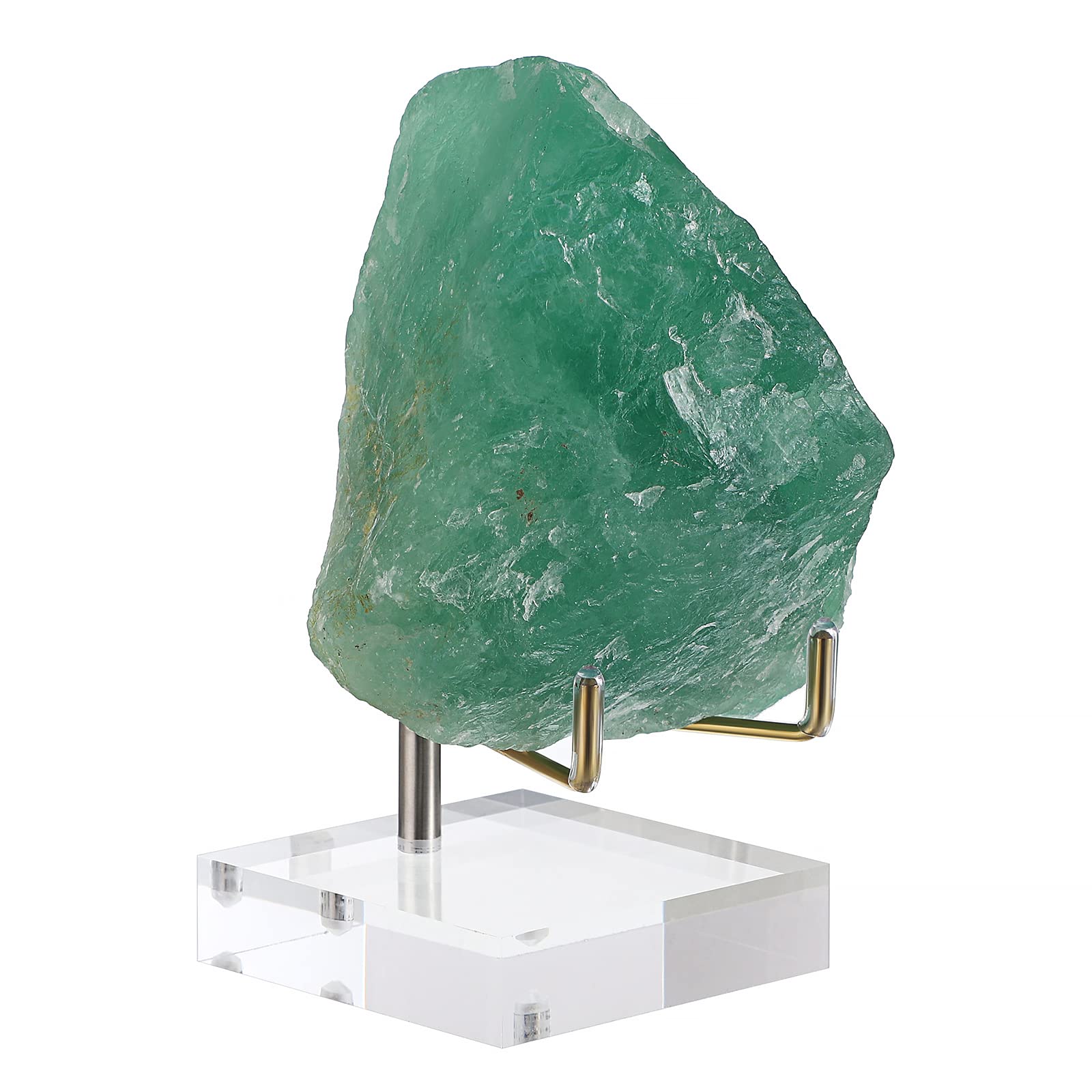 BTSKY Medium Size Adjustable Golden Metal Arm Display Stand Easel with Square Acrylic Base, Display Holder for Geodes Rock Mineral Agate Fossil Coral Coin