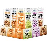 Jans Ready to Drink Bubble Tea, Canned Taiwanese Boba Milk Tea Pack | Variety with Lighter Boba Substitute, 16.56 Fl Oz Drink Pack in Brown Sugar, Milk Tea, Matcha, Taro &amp; Thai Tea Flavors