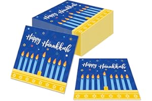 40Pcs Happy Hanukkah Paper Napkins 6.5x6.5 Disposable Blue Dessert Cocktail Beverage Napkins Guest Towels Blue and Gold Menor