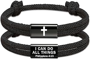 ESPVO Cross Bible Verse Bracelets for Men Boys, Braided Rope Adjustable Christian Baptism Religious Christmas Stocking Stuffers Gifts