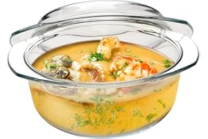 Clear Round Glass Casserole by NUTRIUPS | Oven Proof Glass Baking Dish Round, 1.5 L
