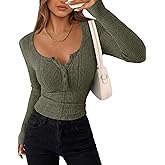 Simlakey Women Long Sleeve Henley Shirt Button Up Tee Slim Fit Ribbed Knit Blouse Casual Fall Basic 2025 Fashion Tunic Top